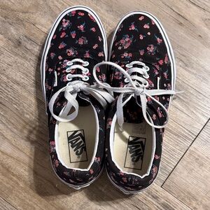 Vans Black Canvas Low-Top Sneakers with Pink Floral Print